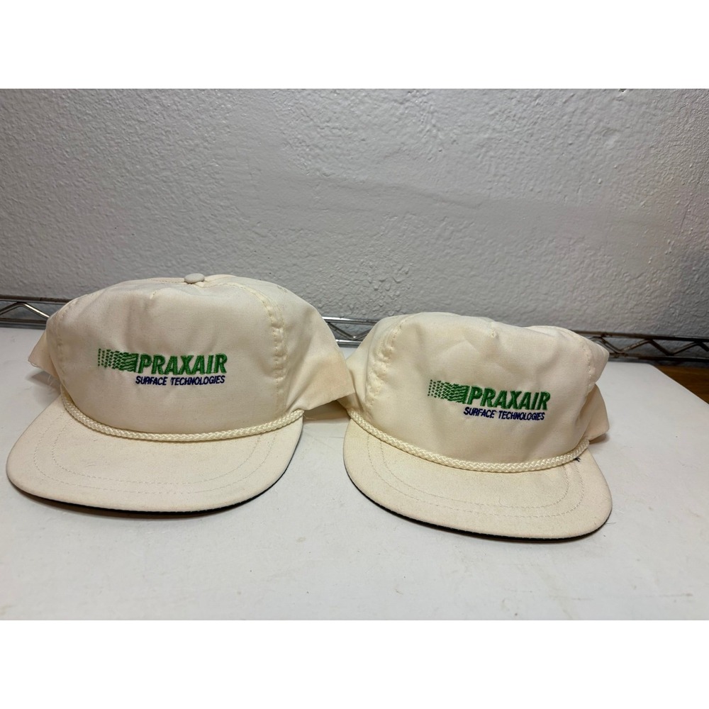 Vintage Praxair Surface Technologies Trucker Hat Cap Lot of 2 White Mesh Rope Go